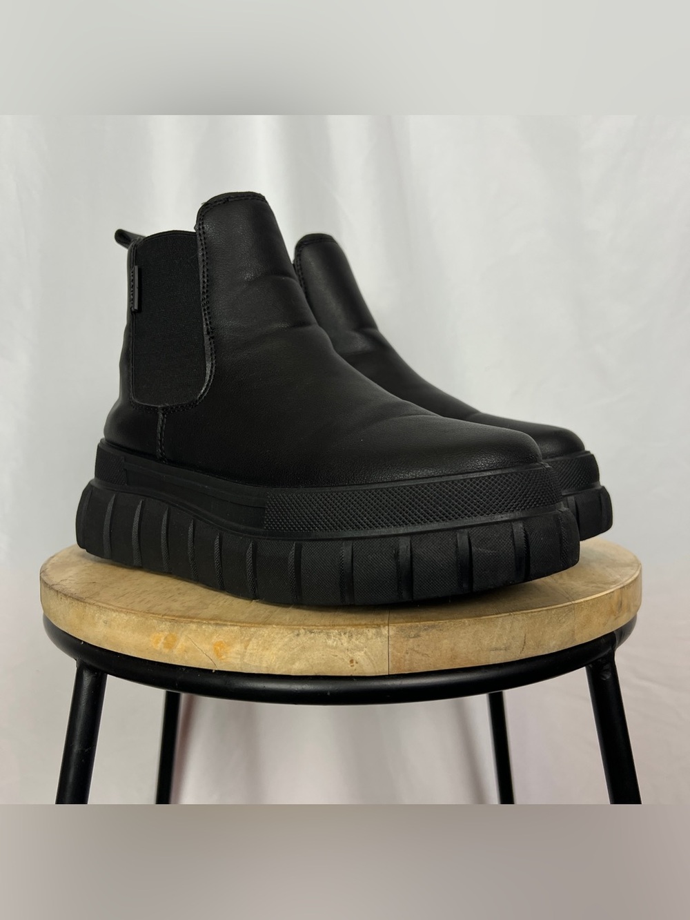 Black On Black Slip On Chelsea Platform Boots